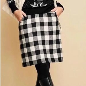 Talbots Classic Black and White Checkered Skirt Buffalo Plaid Wool Blend Sz 4